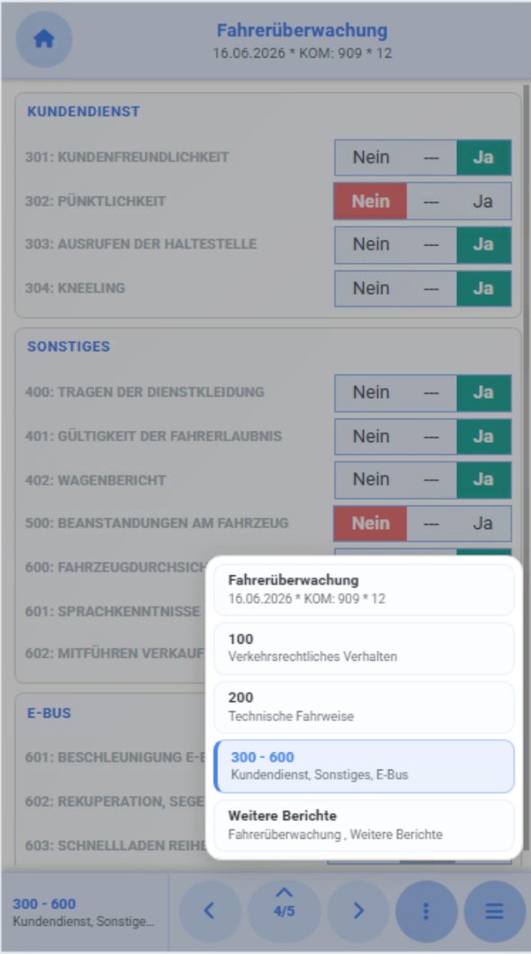 Fahrerkontrolle im mobilen Client